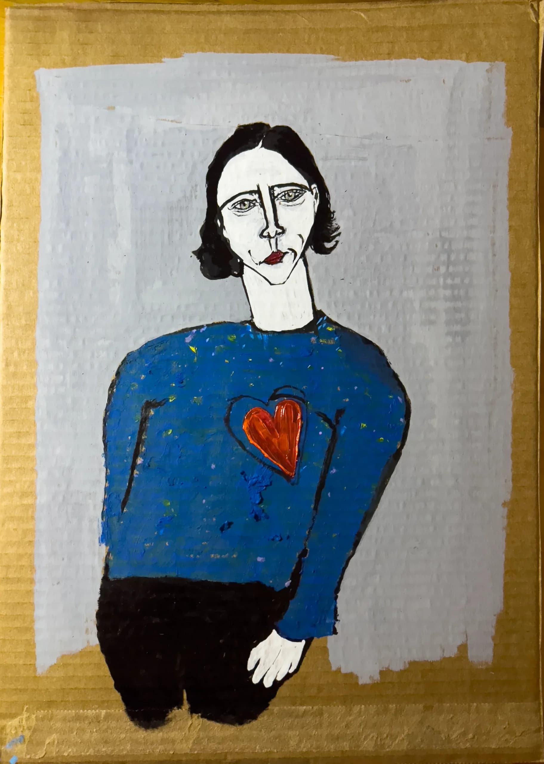 Untitled (Figure III), 2025. Paint and ink on found cardboard by Augustus Rivers