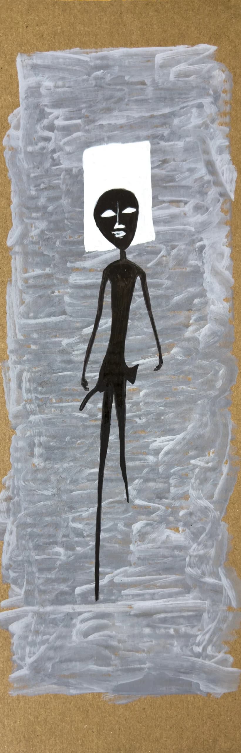 Untitled (Figure VI), 2025. Paint and ink figure on found cardboard by Augustus Rivers