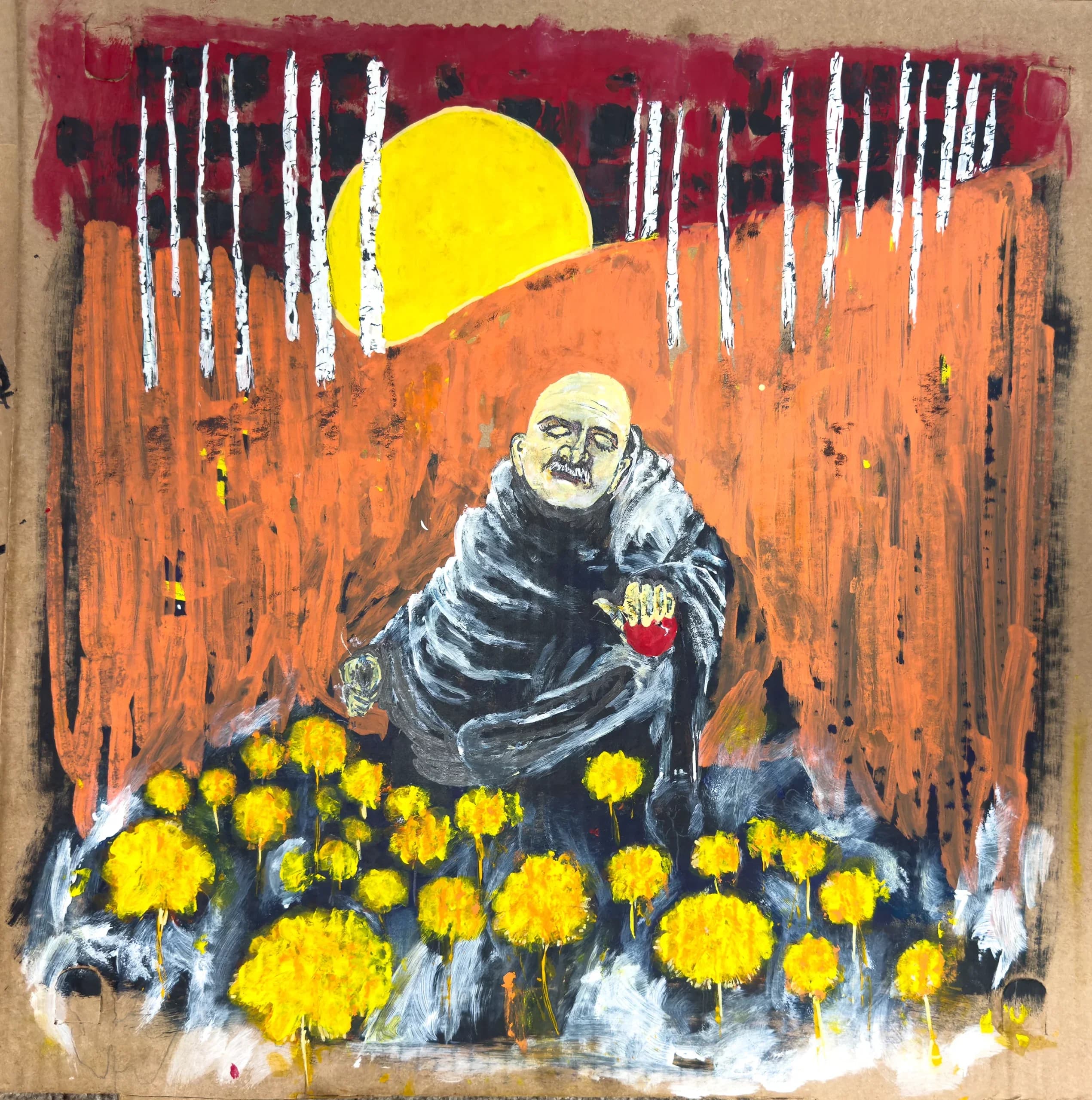 Untitled (Figure VII), 2025. Paint and ink figure on found cardboard by Augustus Rivers