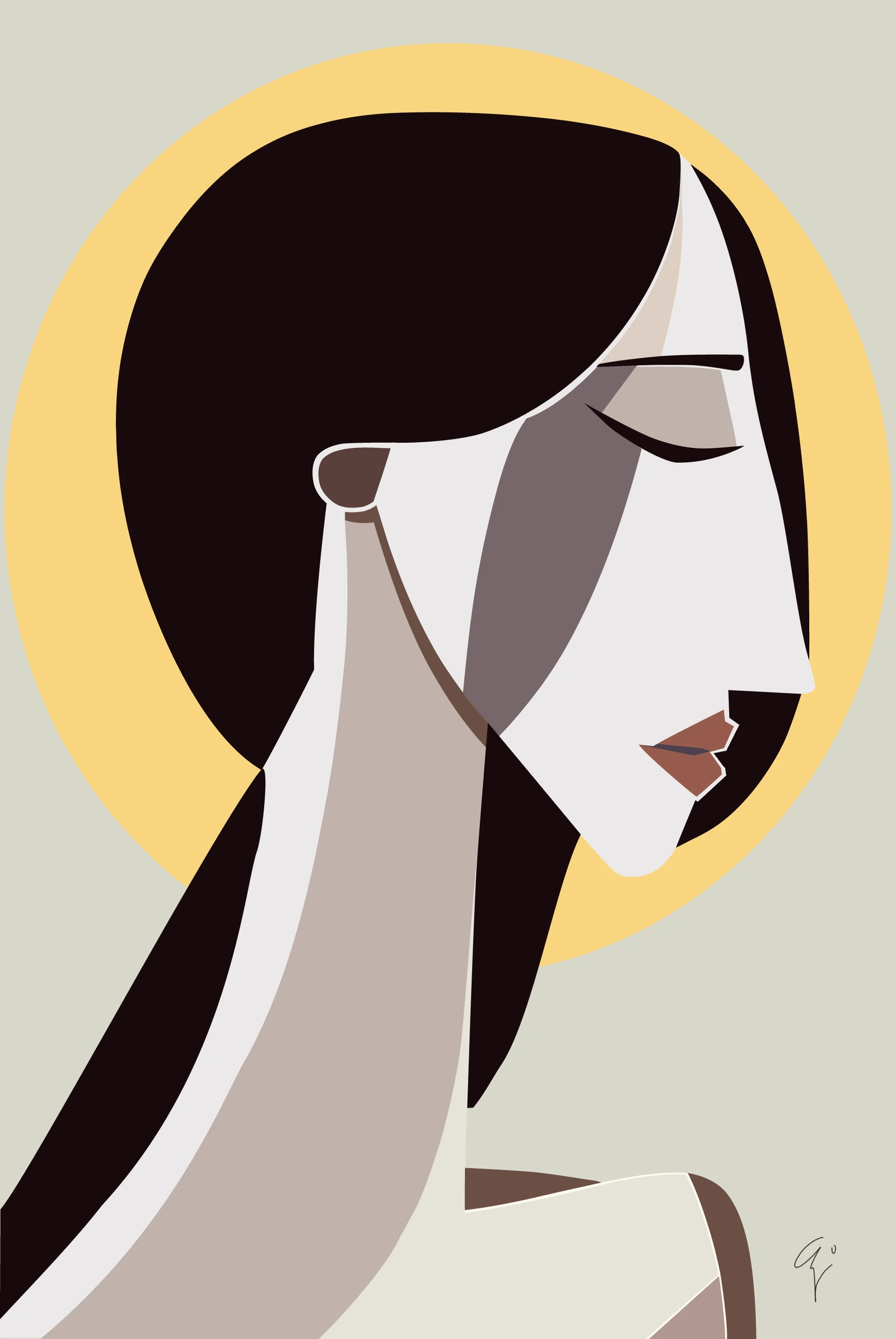 Profile with Halo, 2025. Digital illustration of a profile head with a circular halo by Augustus Rivers