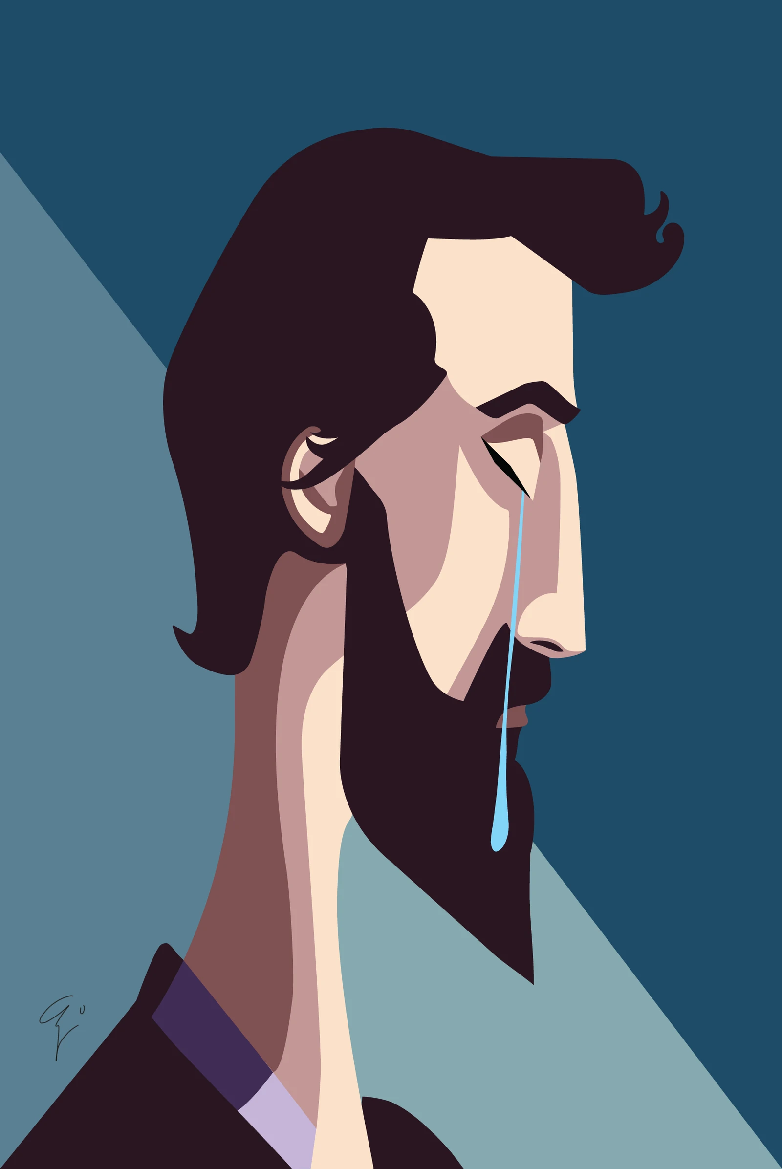Profile with Tear, 2025. Digital illustration of a profile head with a single tear by Augustus Rivers